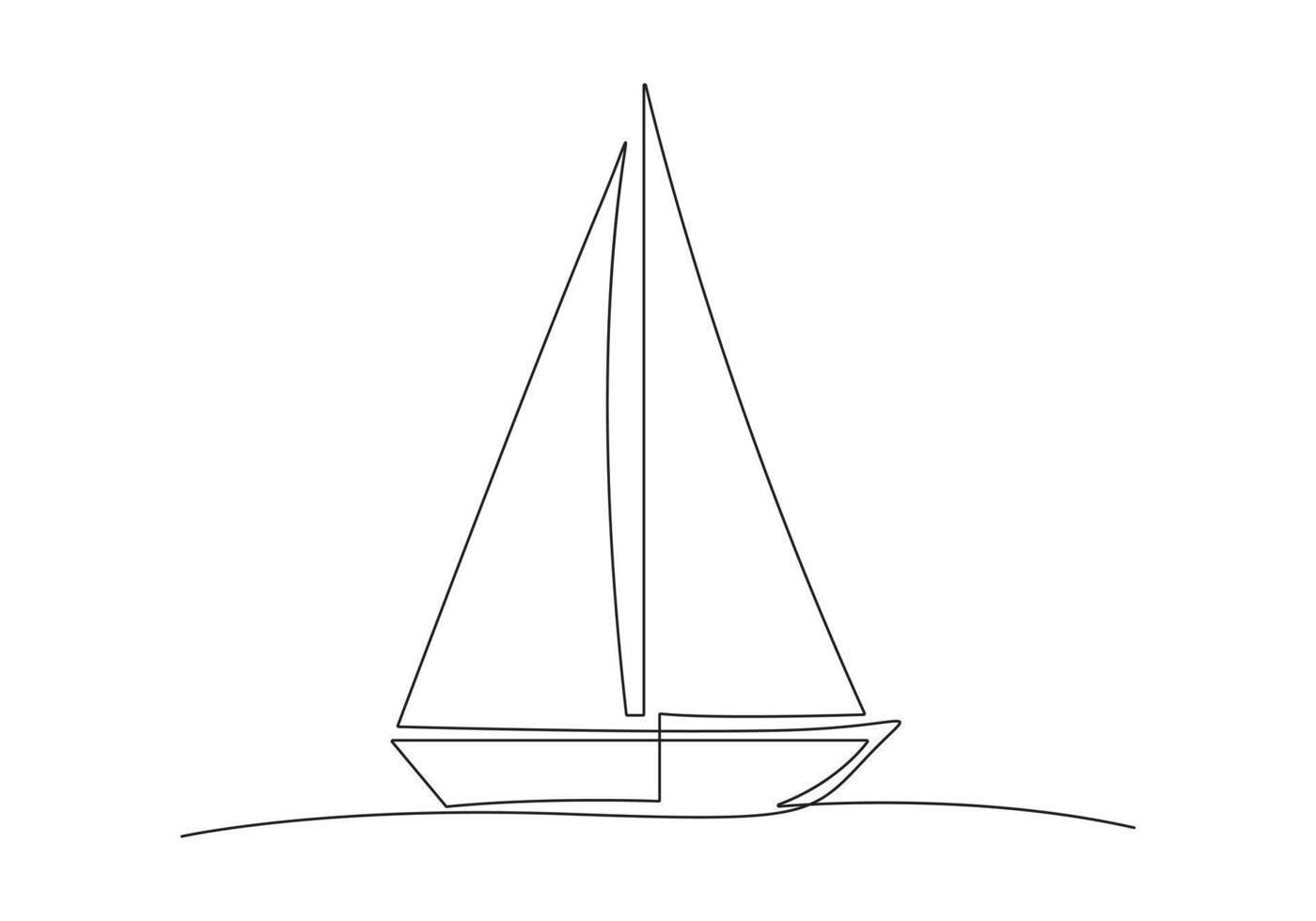 Continuous one line drawing of sailboat pro illustration vector