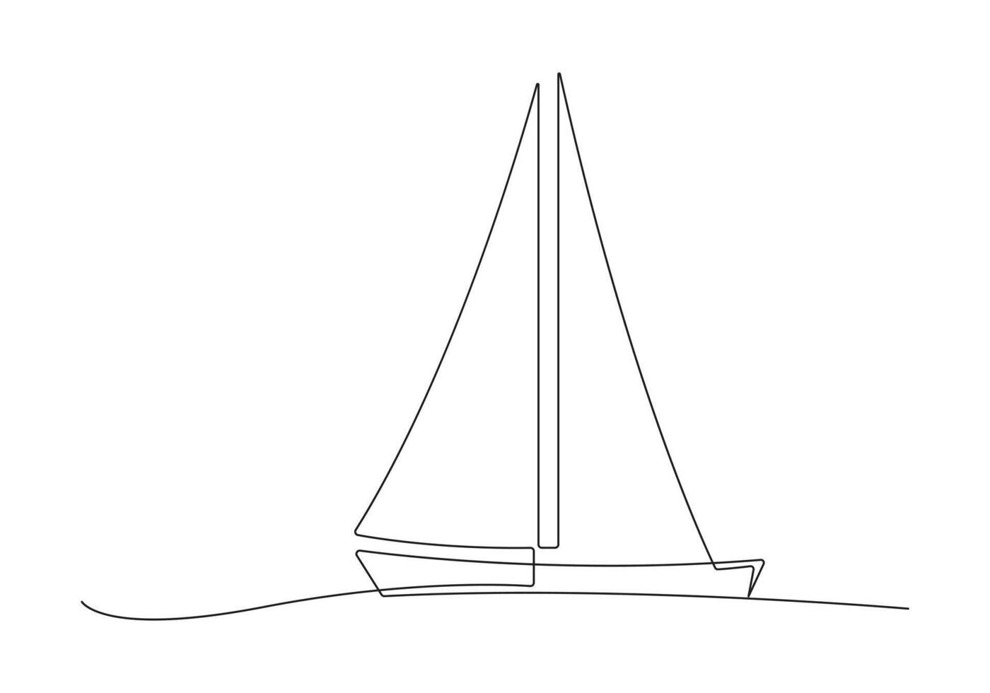 Continuous one line drawing of sailboat pro illustration vector