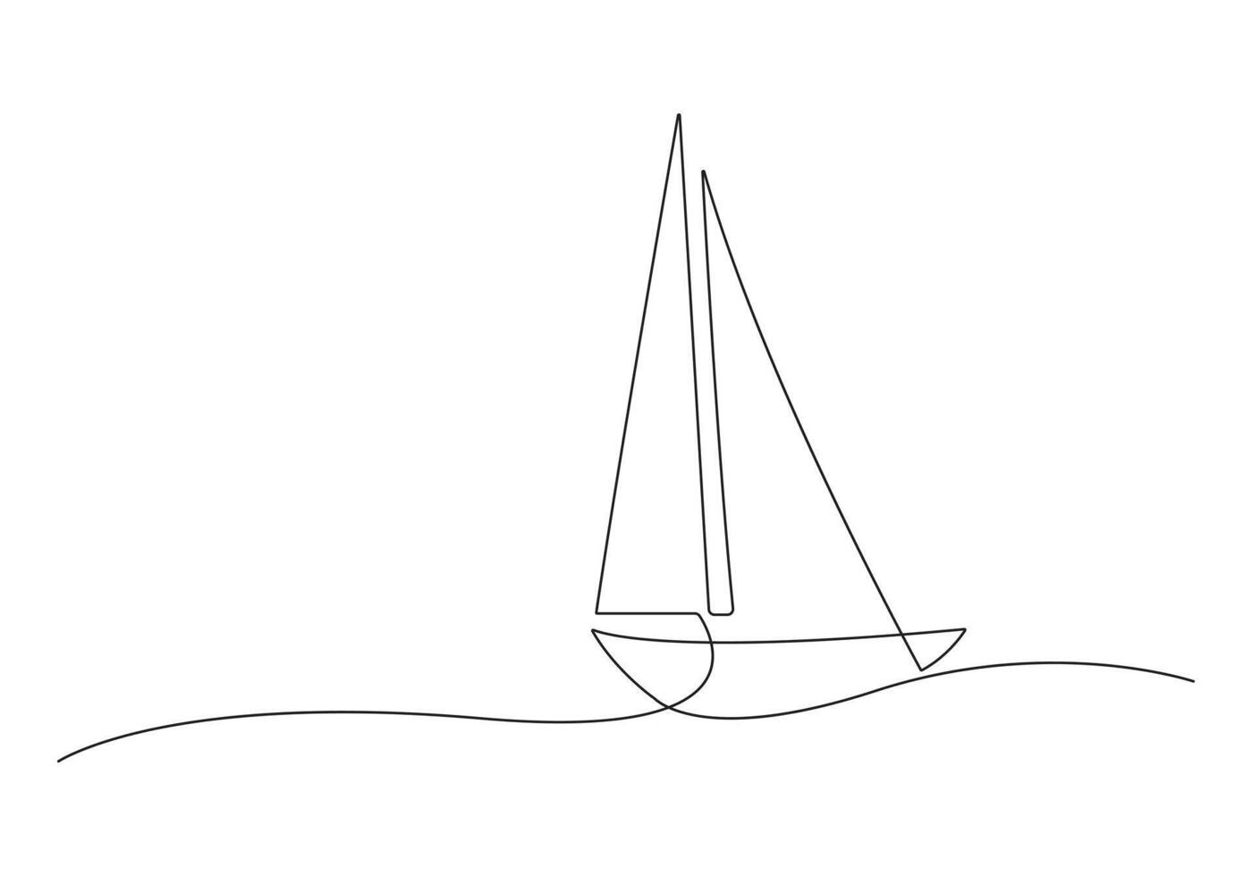 Continuous one line drawing of sailboat pro illustration vector