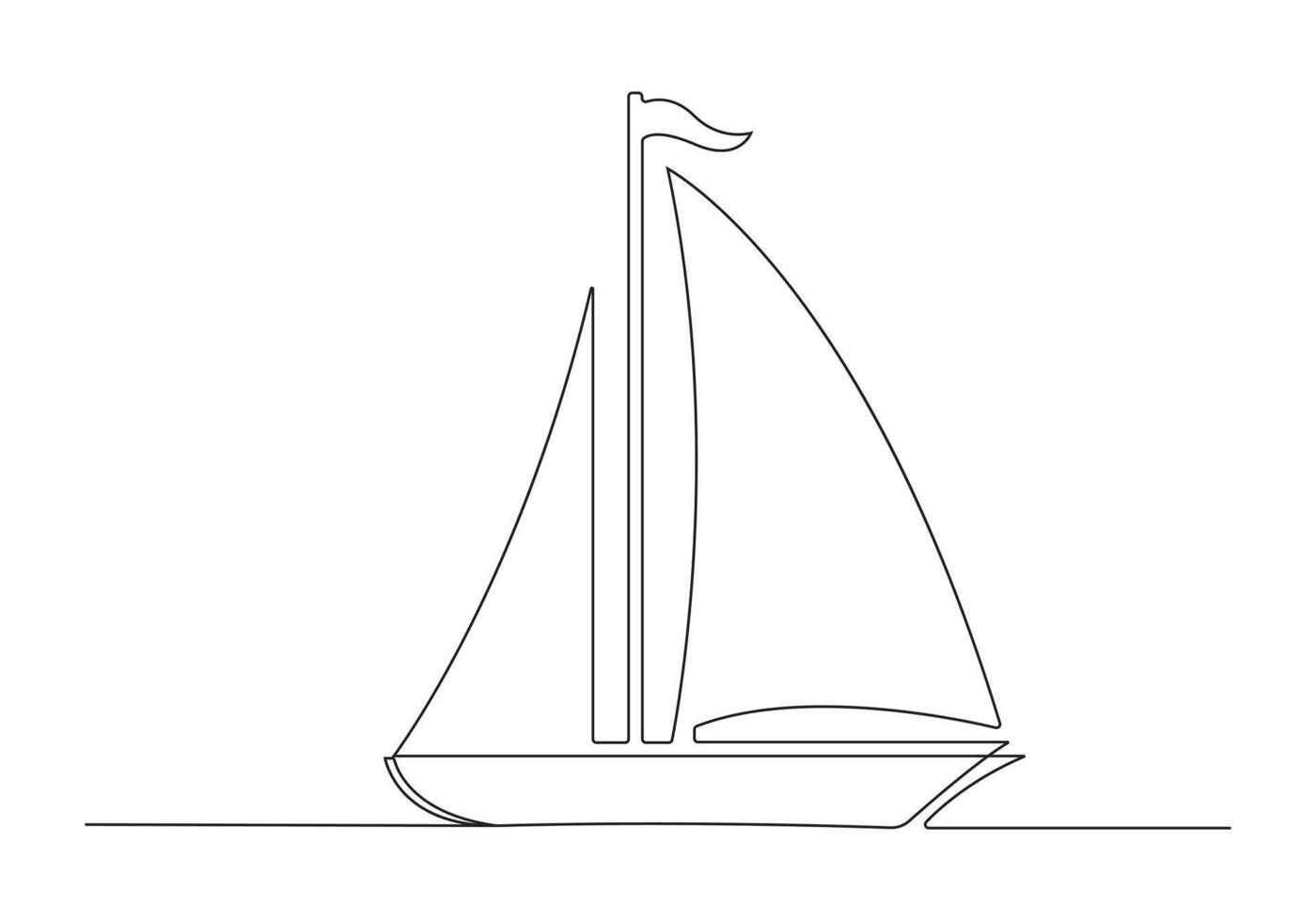 Continuous one line drawing of sailboat pro illustration vector