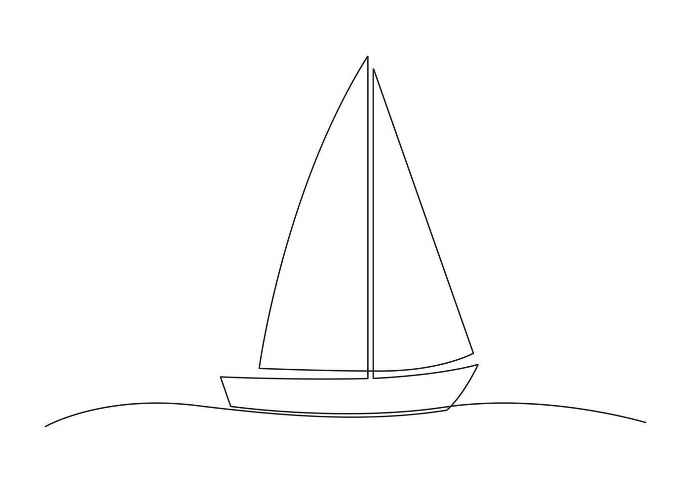 Continuous one line drawing of sailboat pro illustration vector