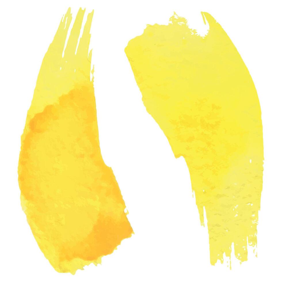 Two yellow strokes of watercolor paint. Watercolor illustration isolated objects.. For the design and decoration of a logo, poster, postcard, compositions, frames, borders, tropical patterns, prints. vector
