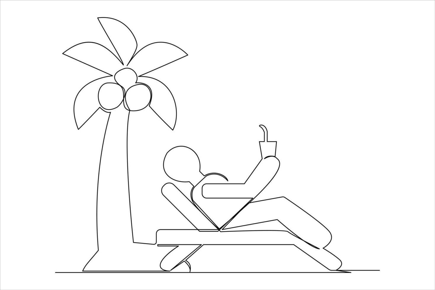 Continuous one line drawing of beach umbrella palm tree for summer holiday line art illustration vector