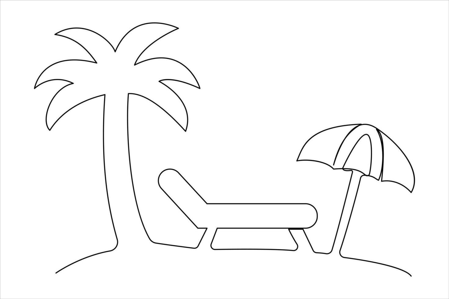 Continuous one line drawing of beach umbrella palm tree for summer holiday line art illustration vector
