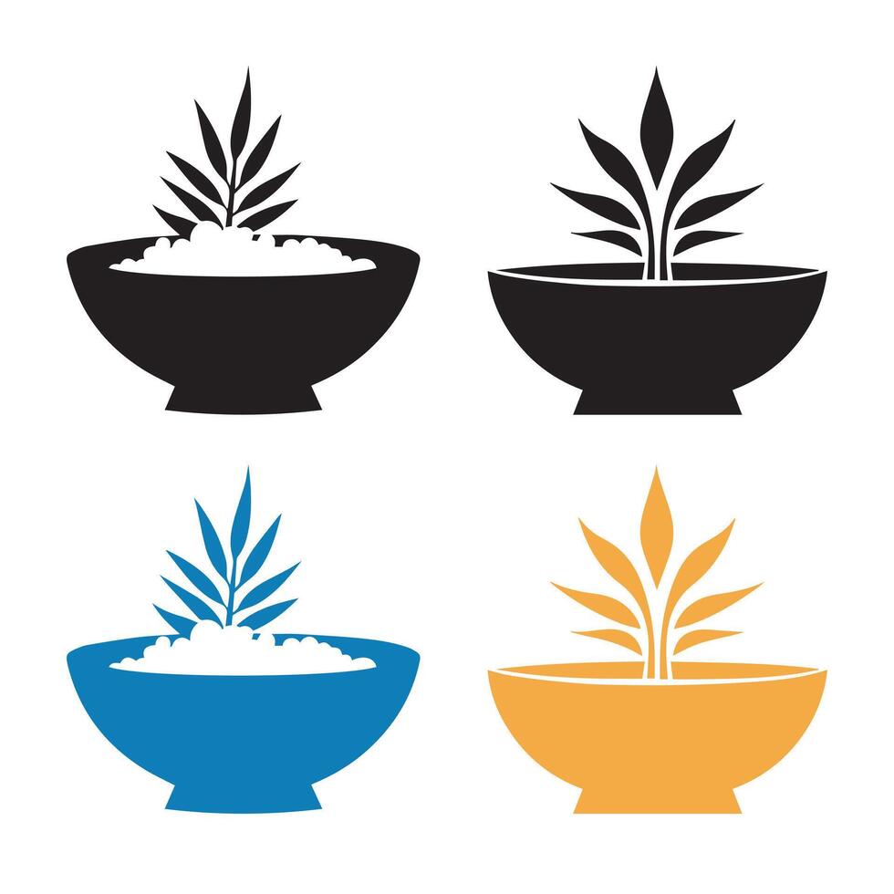 conjunto de arroz cuenco iconos ilustración en plano estilo vector