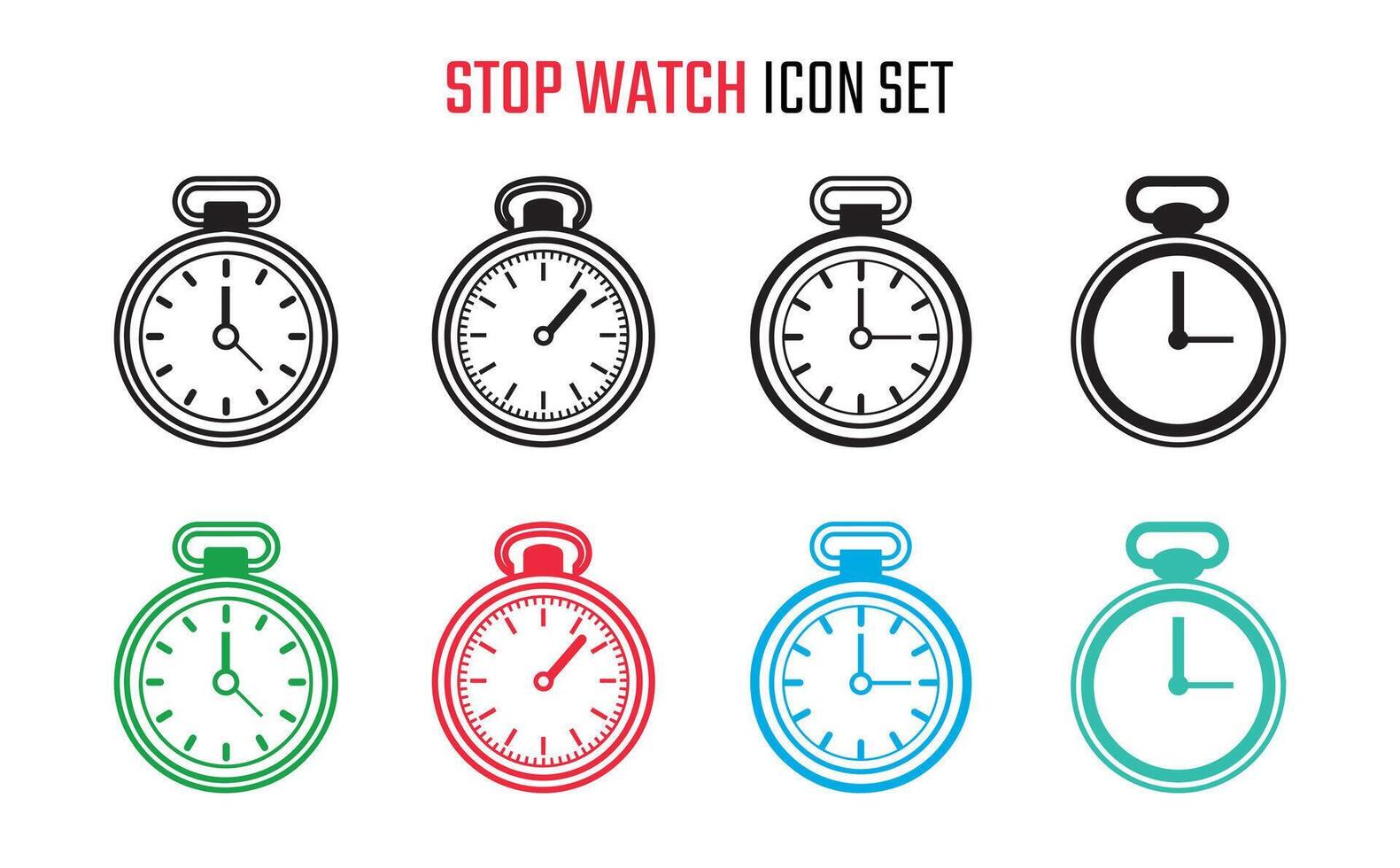 Set of Stopwatch icons. illustration in flat style vector