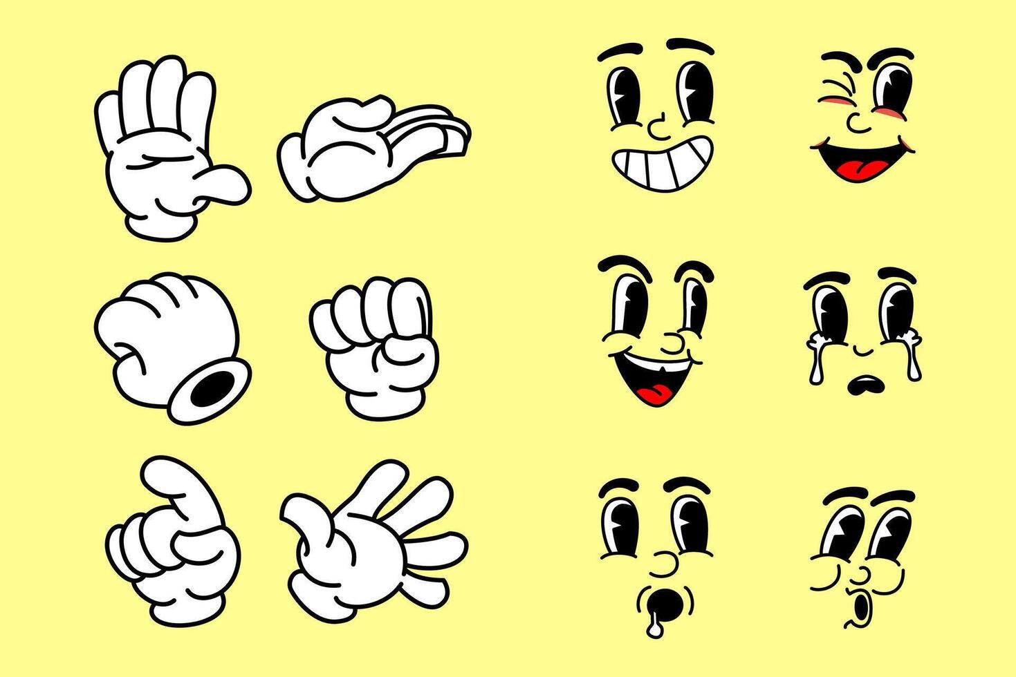 Cartoon Retro Mascot Set Monochrome Illustrations Vintage Style 30s, 40s, 50s cartoon style vector