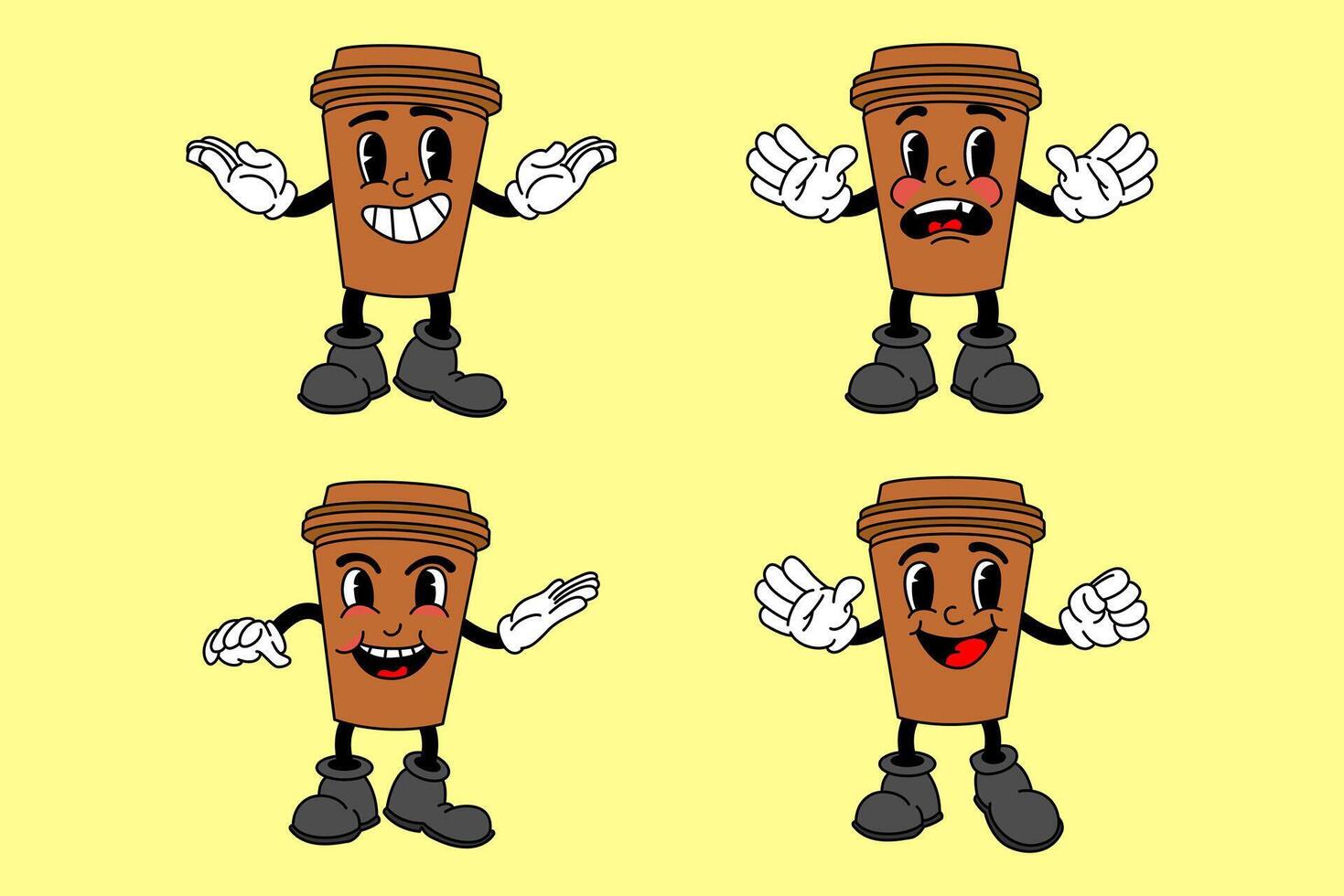 Cartoon Retro Mascot Set Monochrome Illustrations Vintage Style 30s, 40s, 50s cartoon style vector