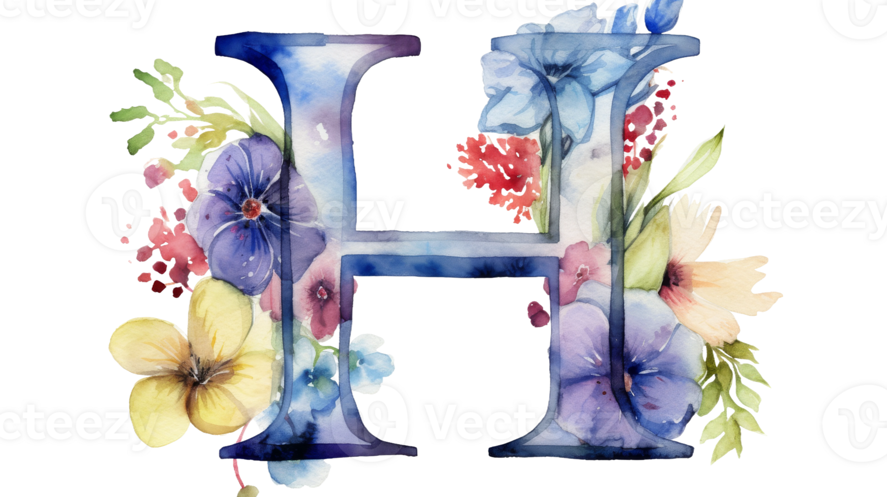 Watercolor Letter H Sticker on isolated Transparent background. Format png