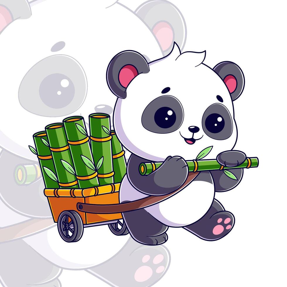 Cute panda is carrying a lot of bamboo vector