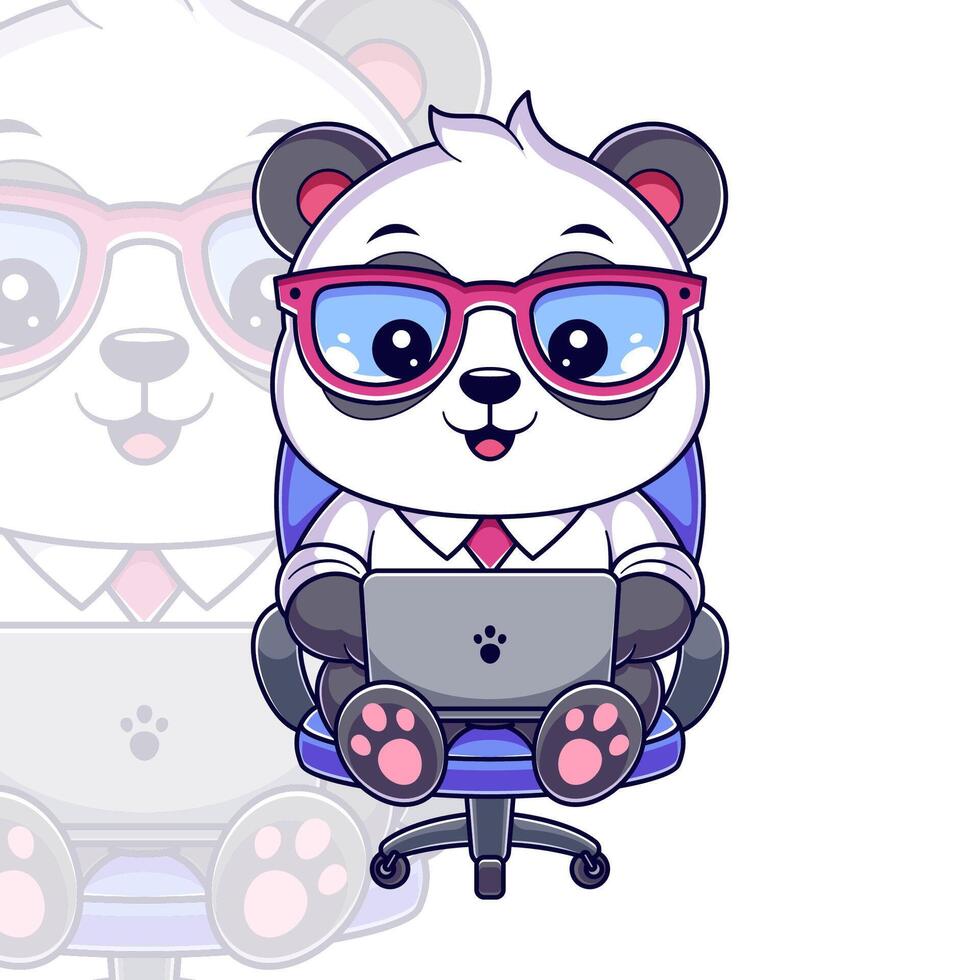 Cute panda is working in front of a laptop vector