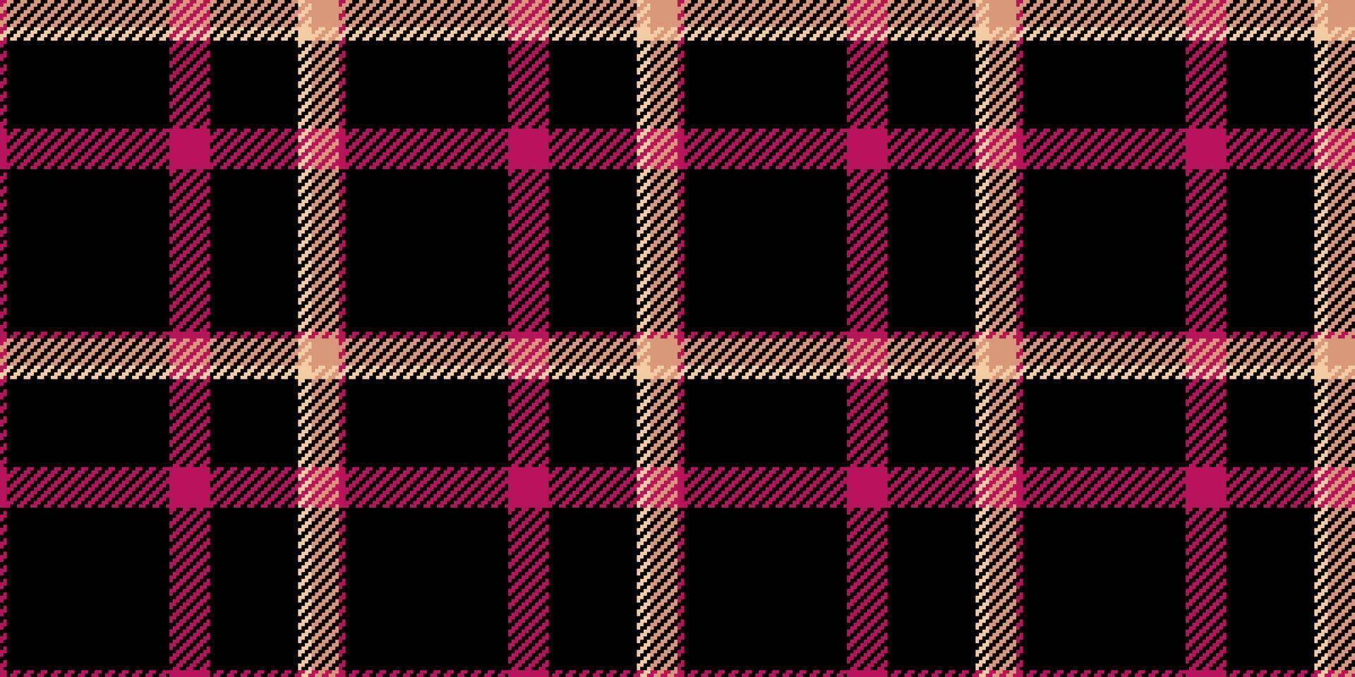 Abstract seamless check textile, cotton tartan fabric. Ceremony texture plaid background pattern in black and pink colors. vector