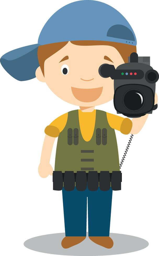 Cute cartoon illustration of a cameraman vector