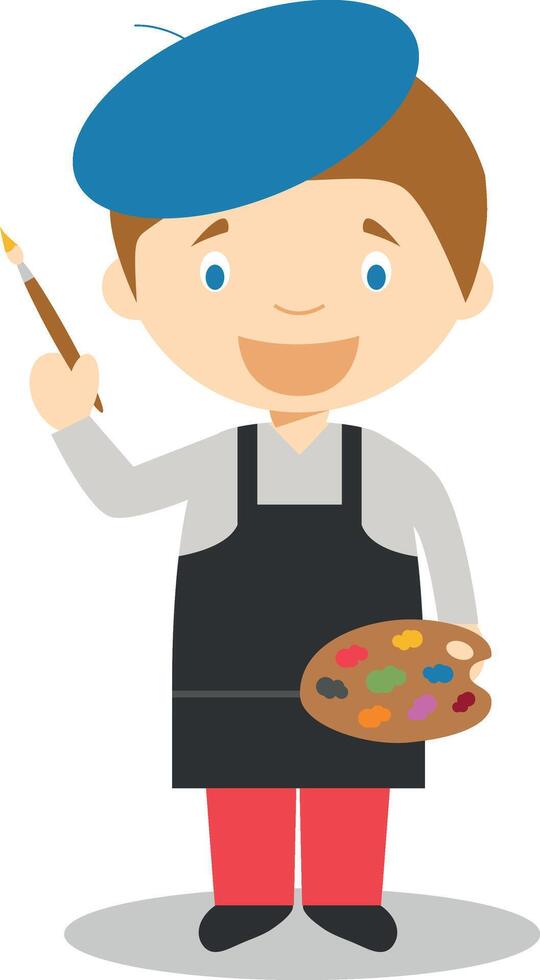 Cute cartoon illustration of an artist vector