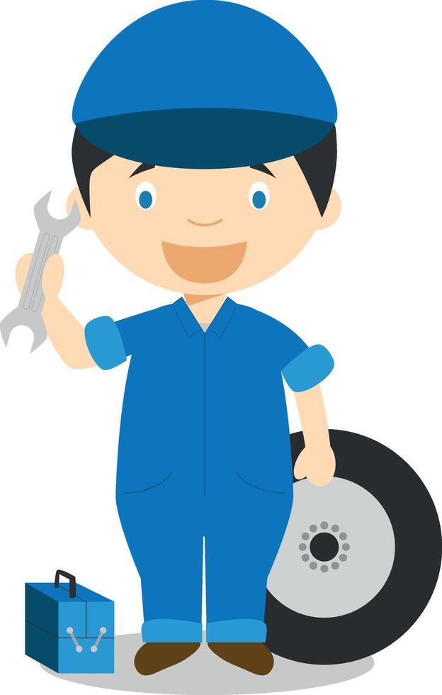 Cute cartoon illustration of a mechanic vector