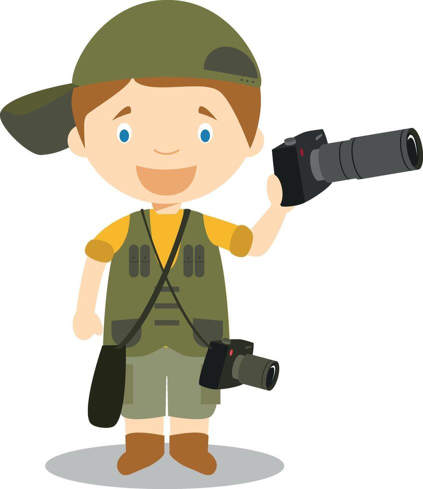 Cute cartoon illustration of a photographer vector