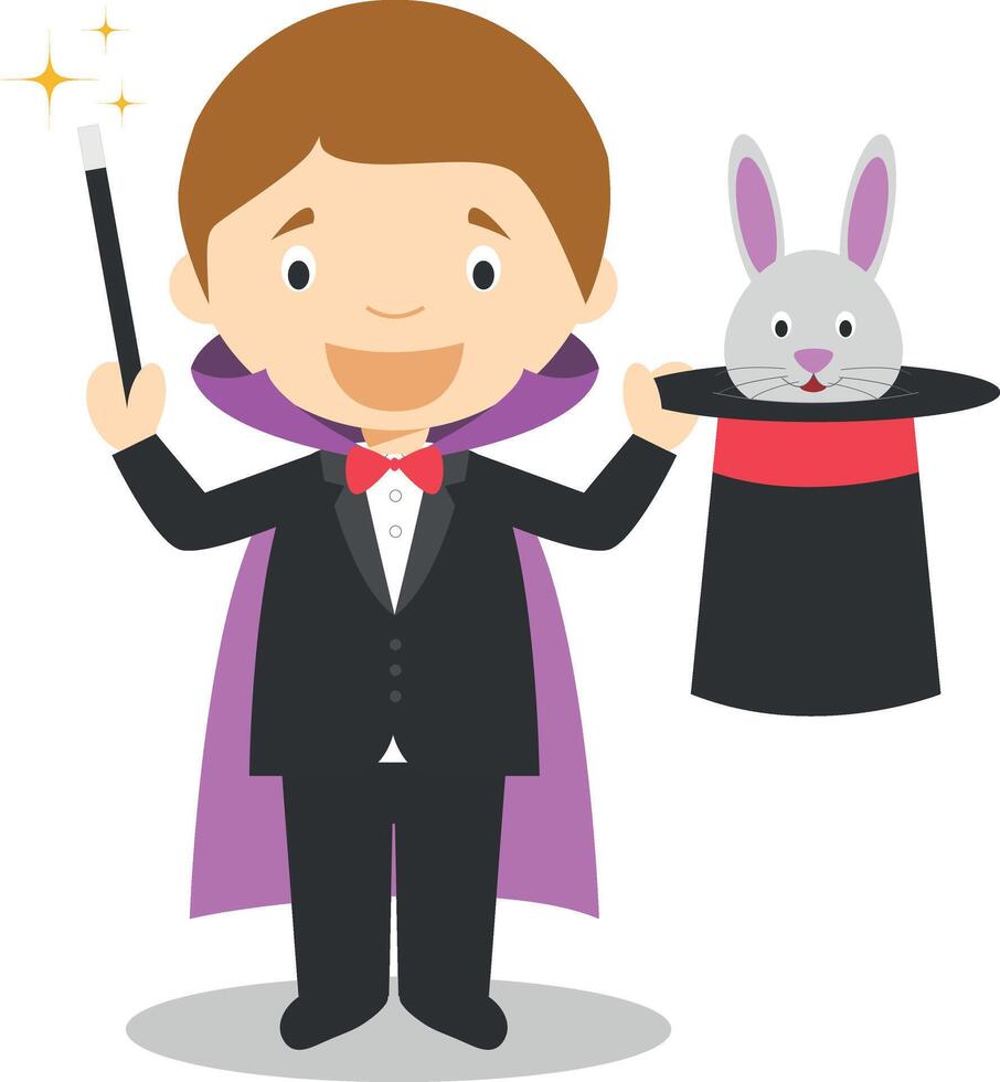 Cute cartoon illustration of a magician vector