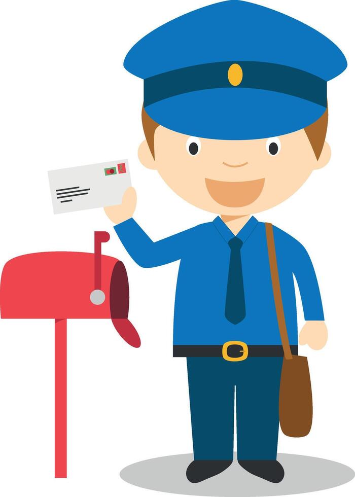 Cute cartoon illustration of a postman vector