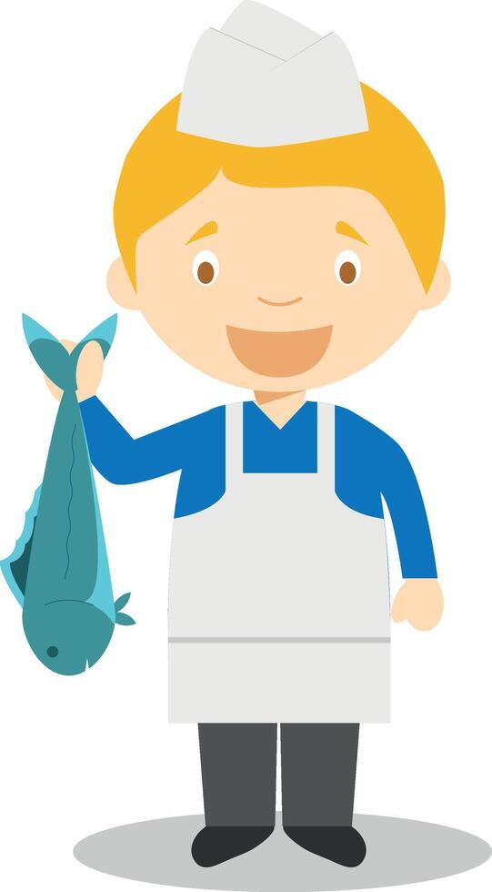 Cute cartoon illustration of a fishmonger vector