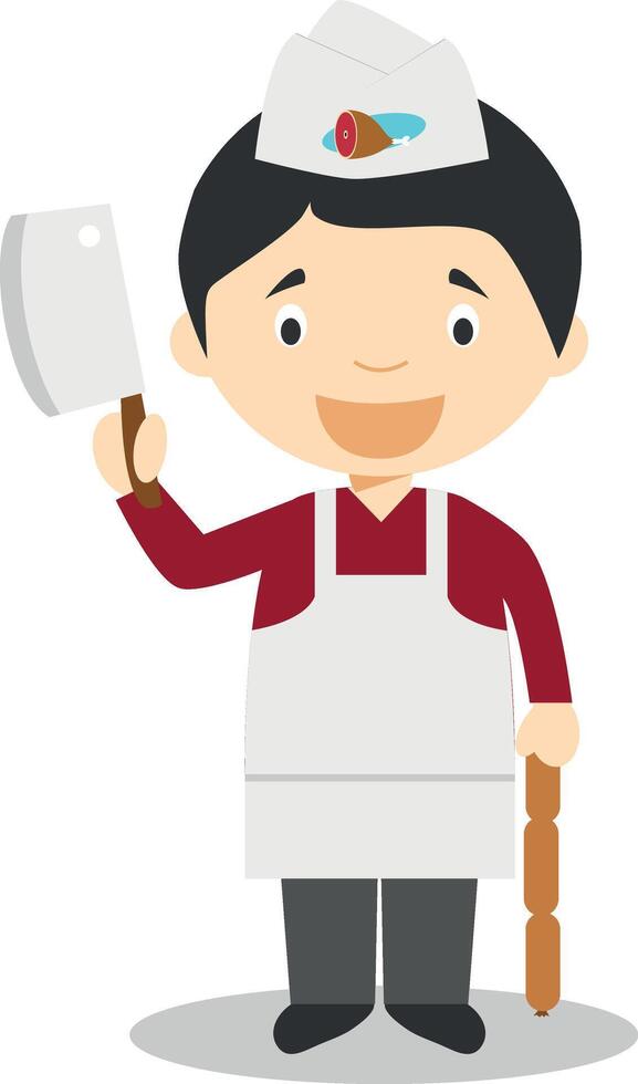 Cute cartoon illustration of a butcher vector