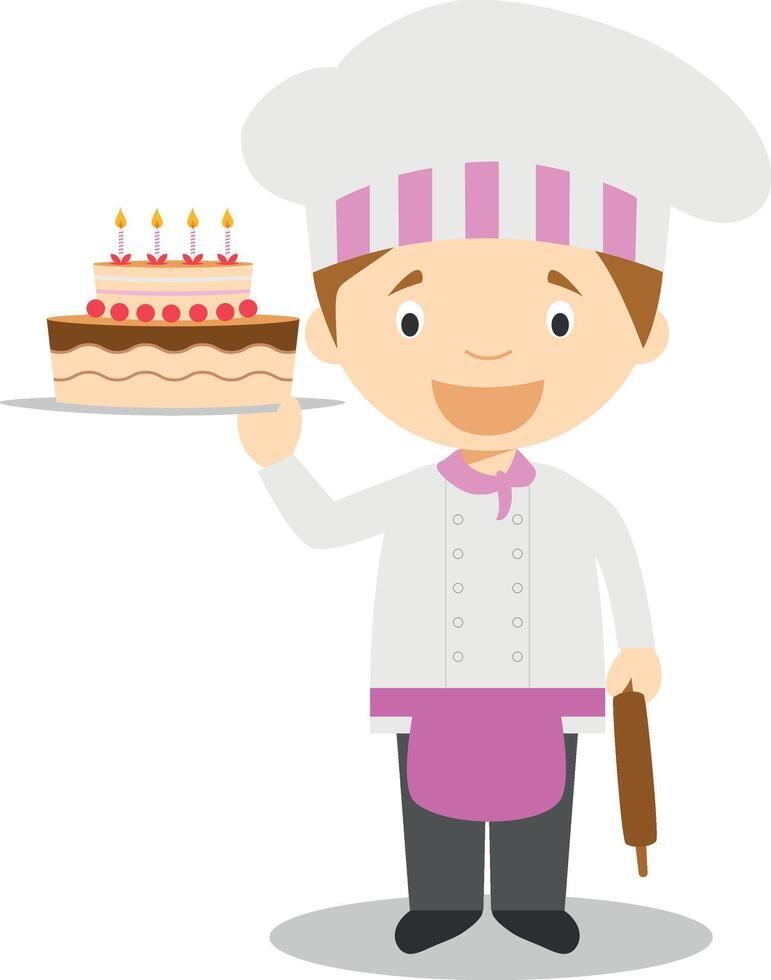 Cute cartoon illustration of a pastry chef vector