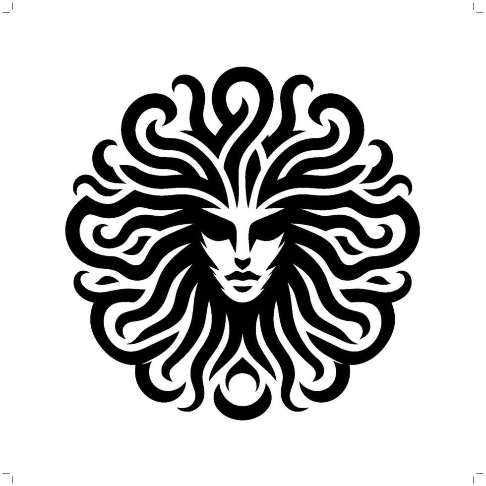 medusa head mythology creature in modern tribal tattoo, abstract line art, minimalist contour. vector