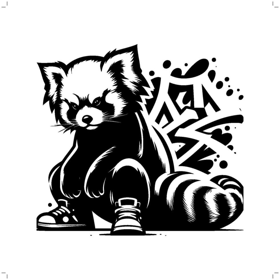 red panda silhouette in graffiti tag, hip hop, street art typography illustration. vector