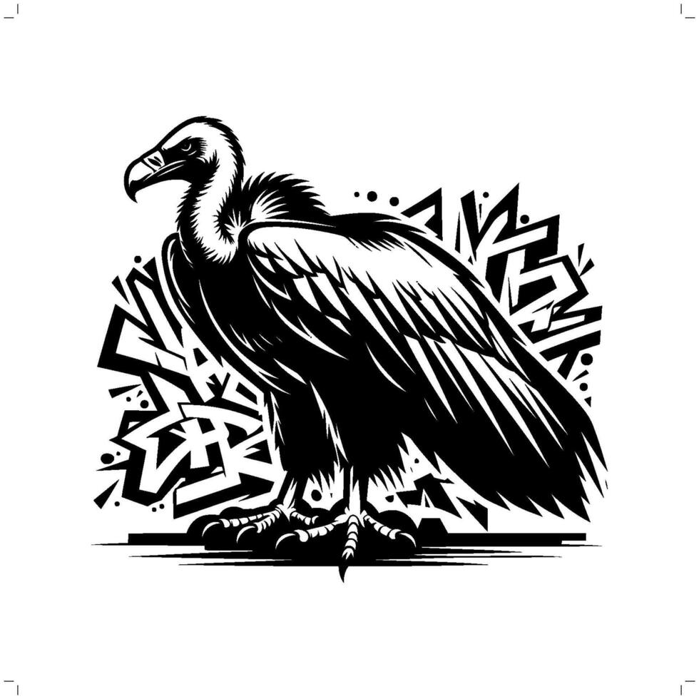 Vulture condor silhouette, animal graffiti tag, hip hop, street art typography illustration. vector