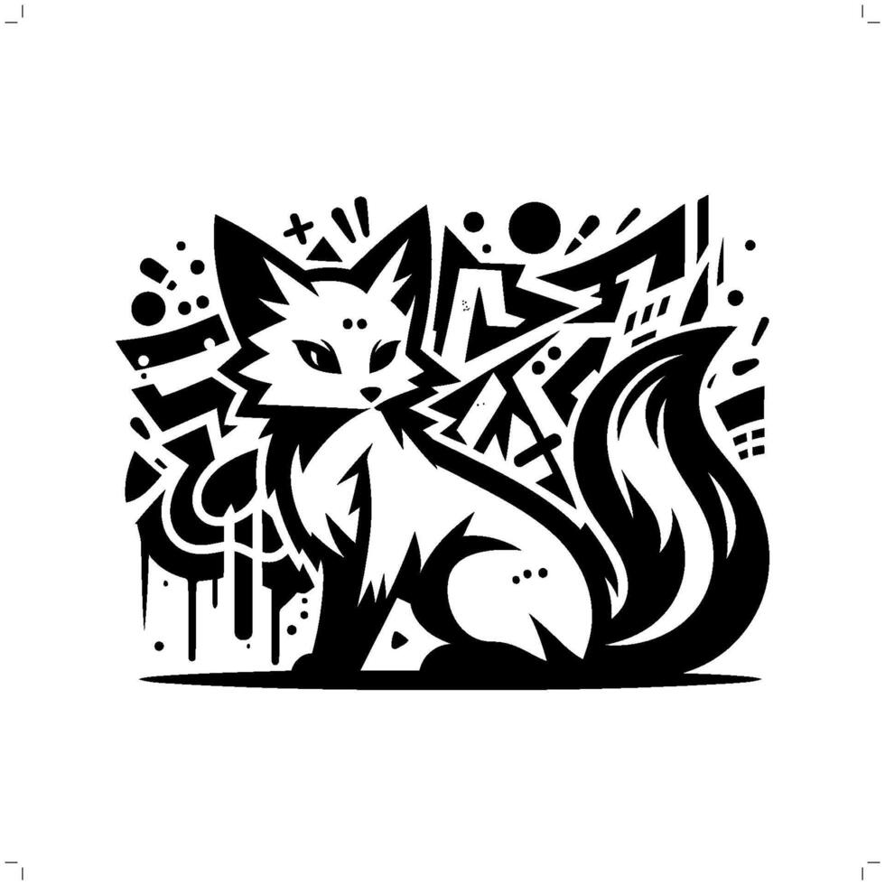 Fennec fox fox silhouette, animal graffiti tag, hip hop, street art typography illustration. vector