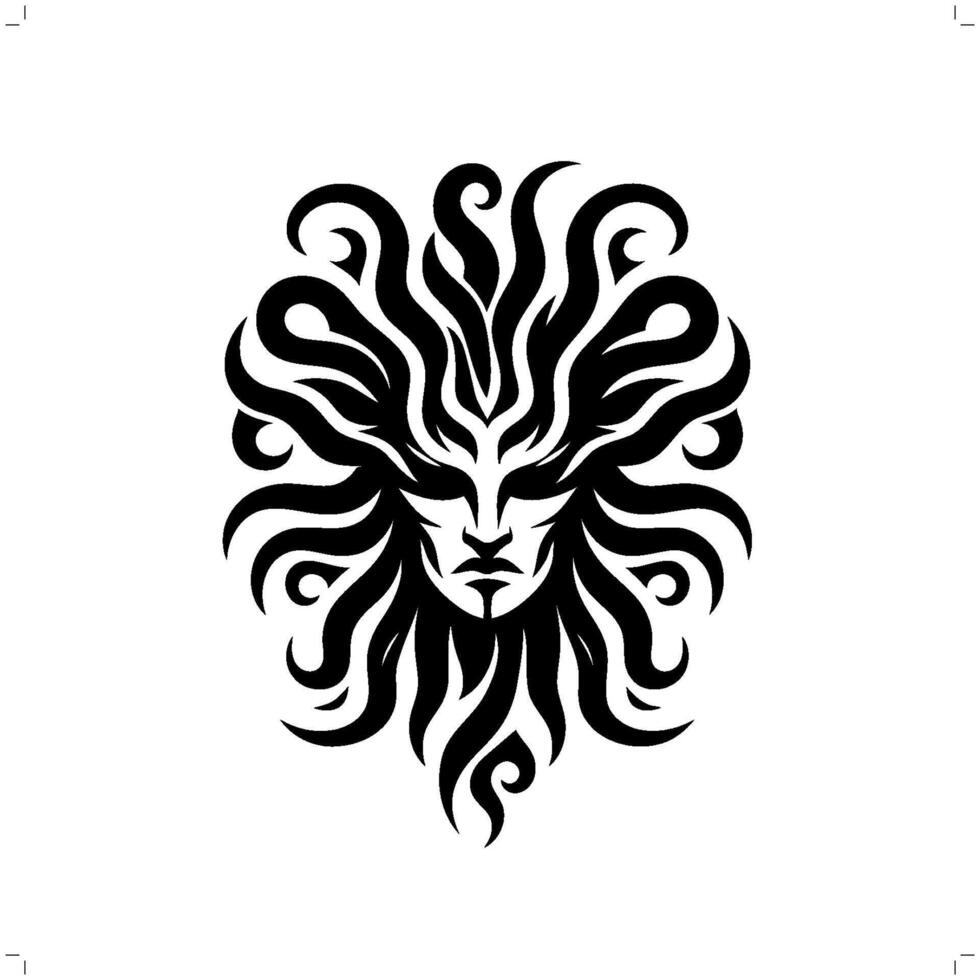 medusa cabeza mitología criatura en moderno tribal tatuaje, resumen línea arte, minimalista contorno. vector