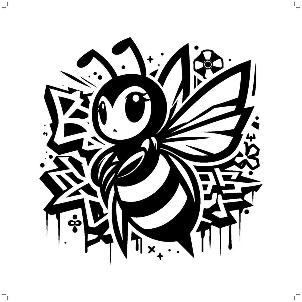 Bee silhouette, animal graffiti tag, hip hop, street art typography illustration. vector