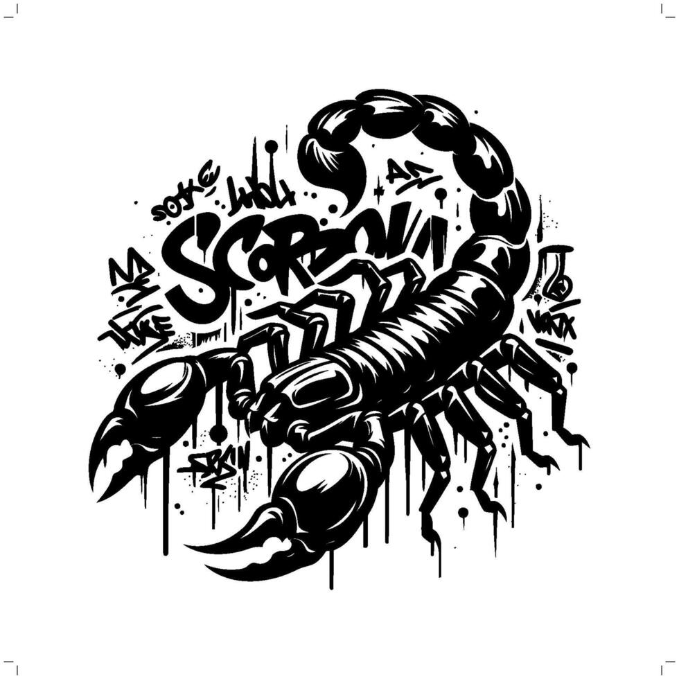 scorpion silhouette, animal graffiti tag, hip hop, street art typography illustration. vector