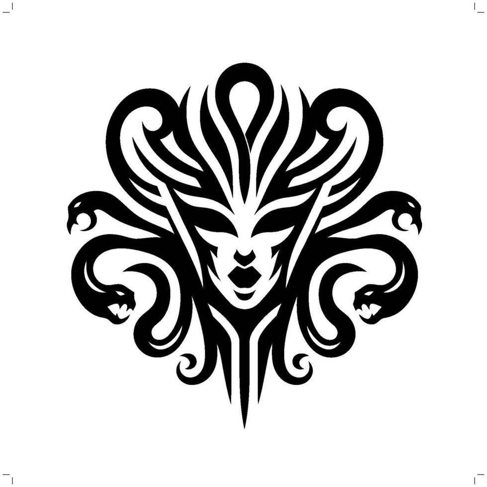 medusa head mythology creature in modern tribal tattoo, abstract line art, minimalist contour. vector