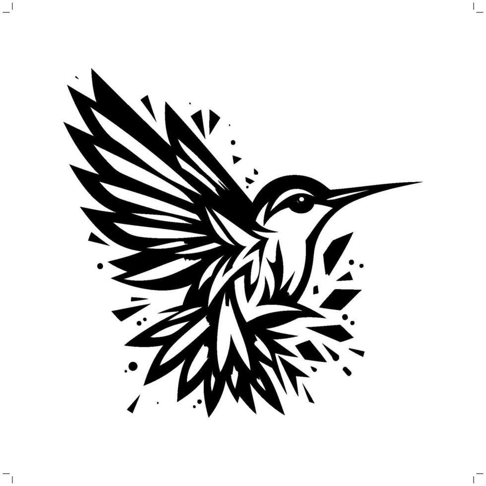 Hummingbird silhouette, animal graffiti tag, hip hop, street art typography illustration. vector