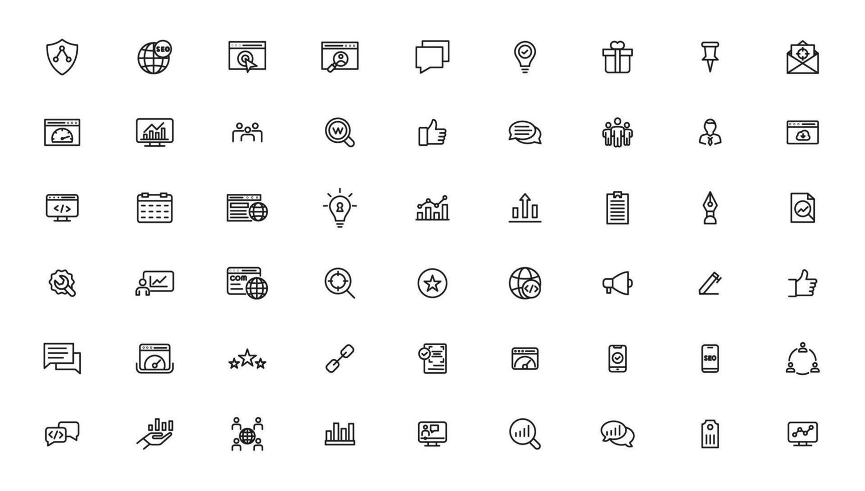 Search Engine Optimization and web development. Thin line web icon collection vector