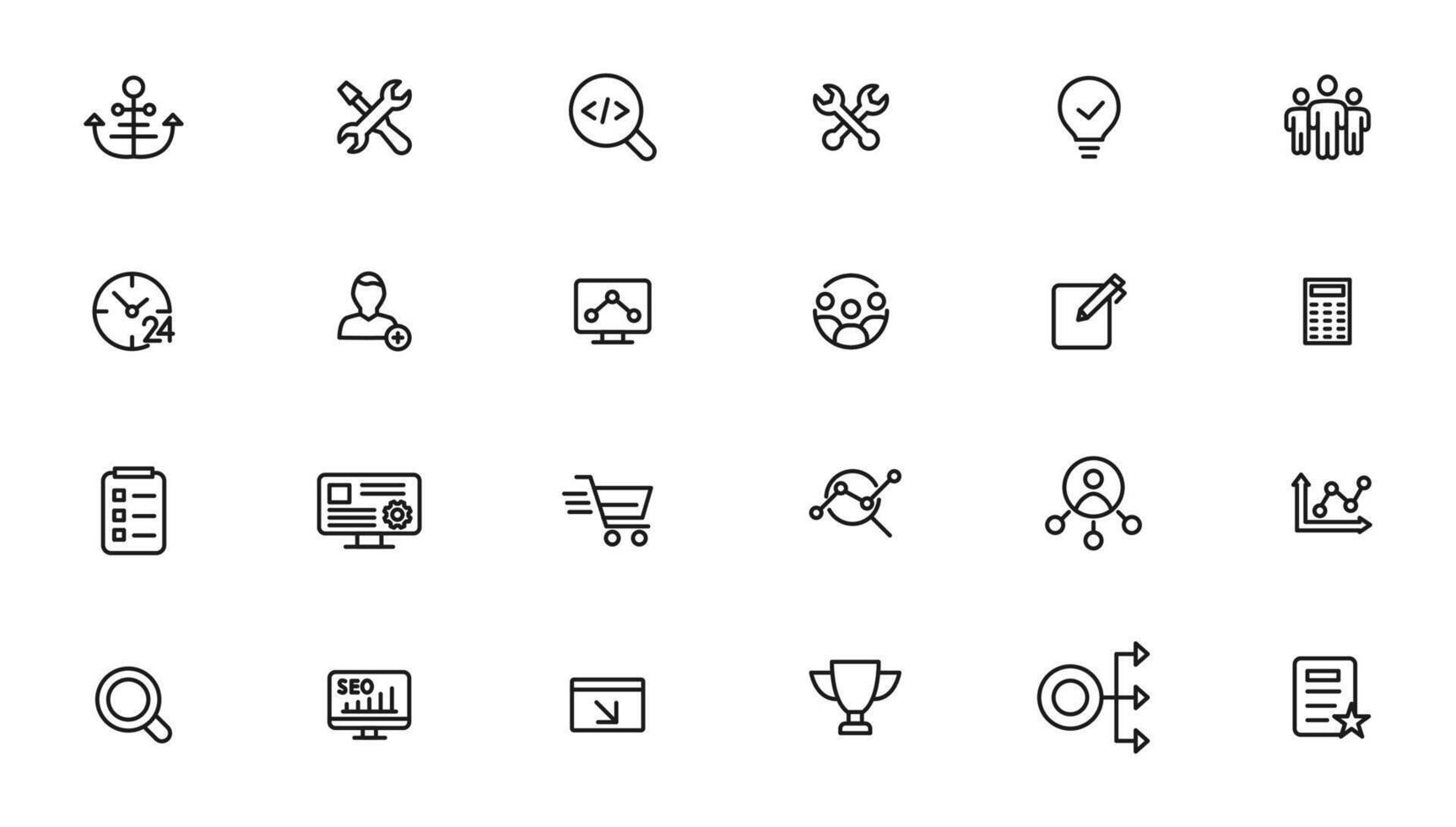 Search Engine Optimization and web development. Thin line web icon collection vector