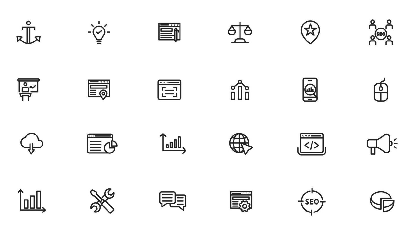 Search Engine Optimization and web development. Thin line web icon collection vector
