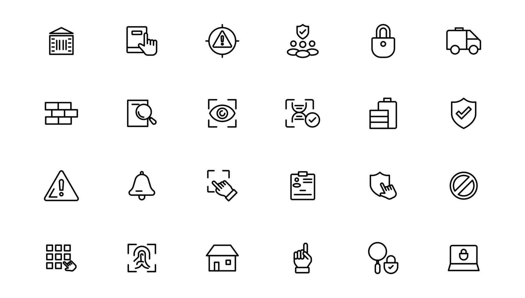 Security line icons set. Cyber lock, unlock, password. Guard, shield, home security system icons. Eye access, electronic check, firewall. Internet protection, laptop password.Outline icon. vector