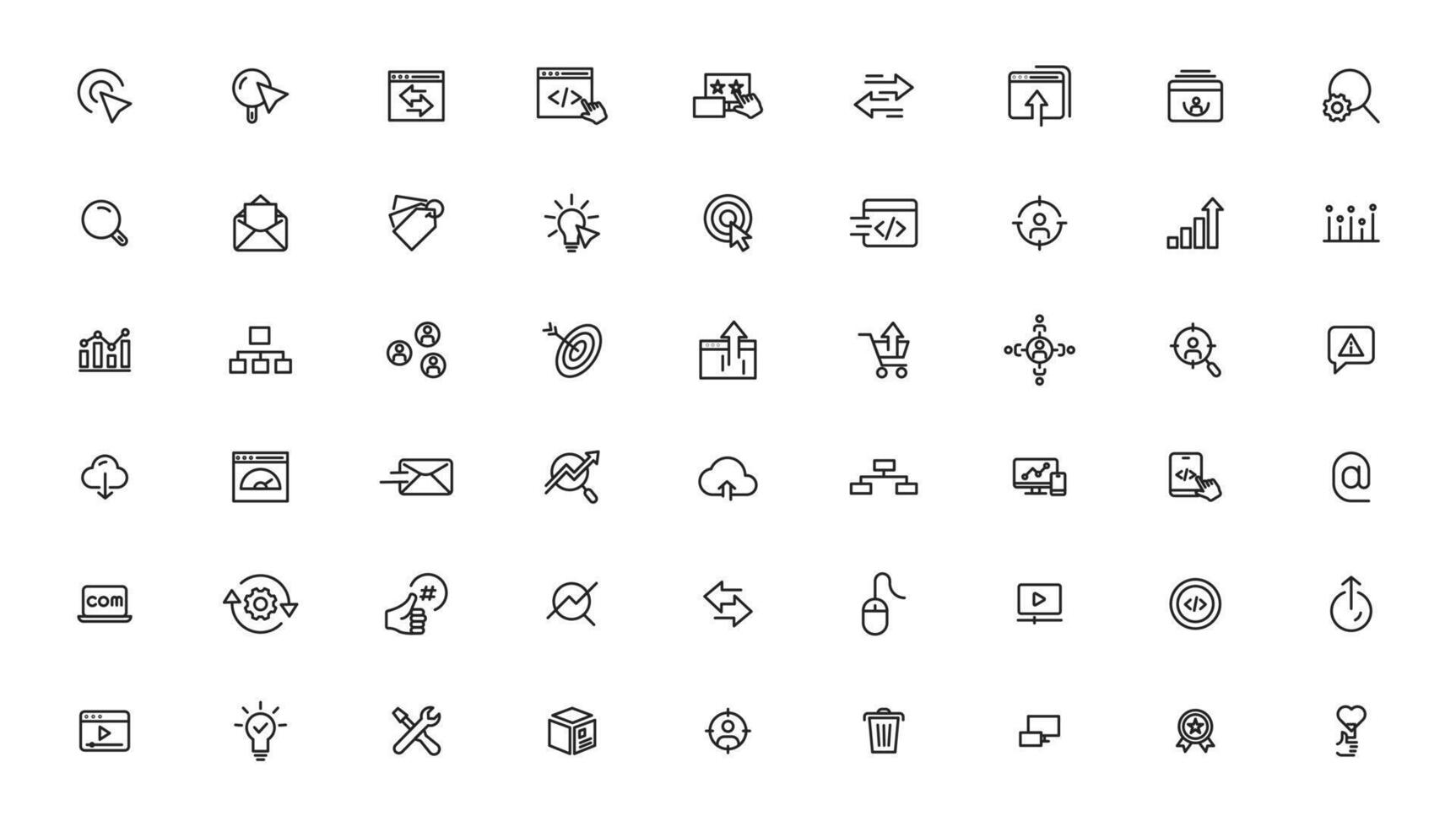 Search Engine Optimization and web development. Thin line web icon collection vector