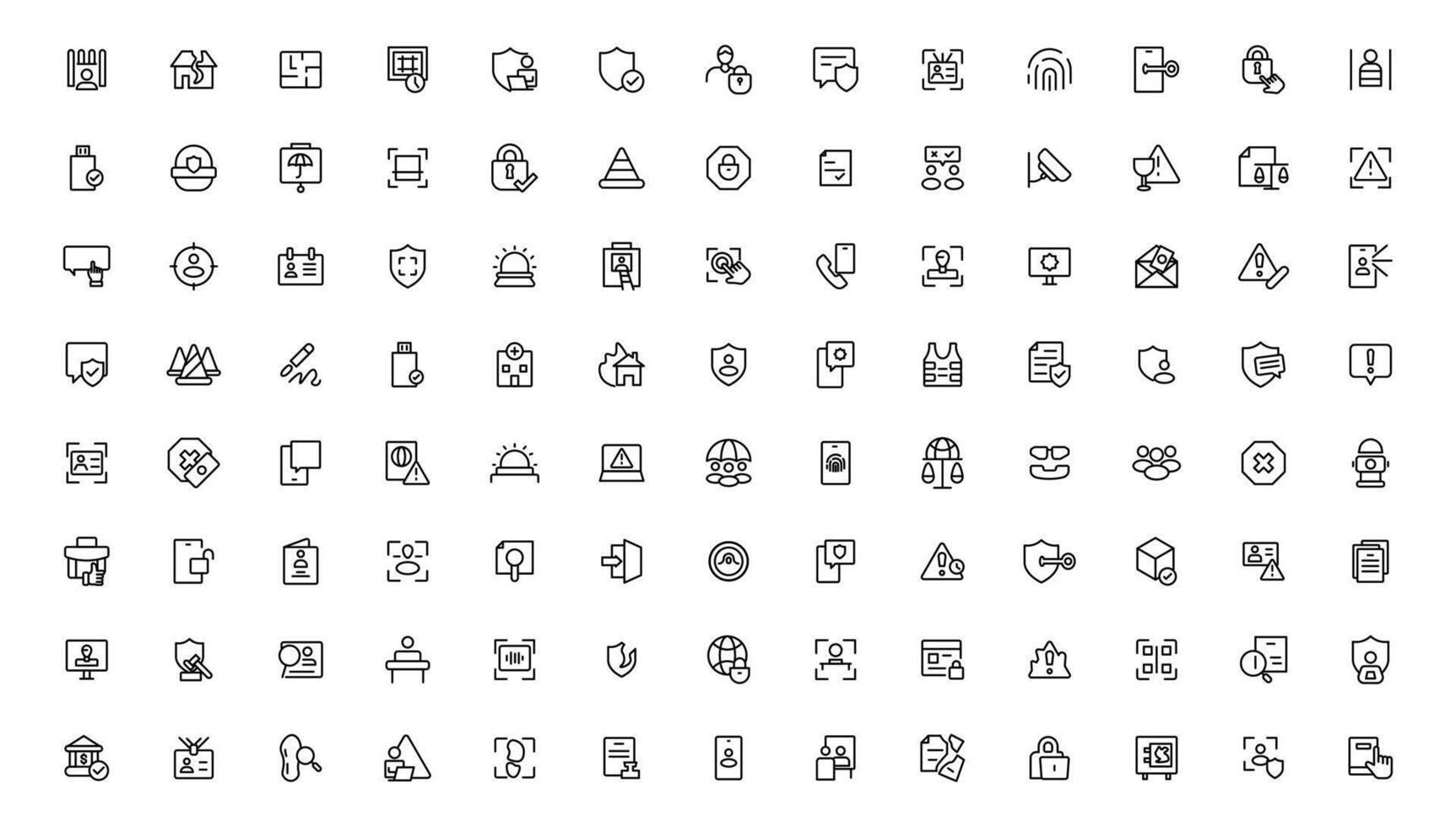 Security line icons set. Cyber lock, unlock, password. Guard, shield, home security system icons. Eye access, electronic check, firewall. Internet protection, laptop password.Outline icon. vector