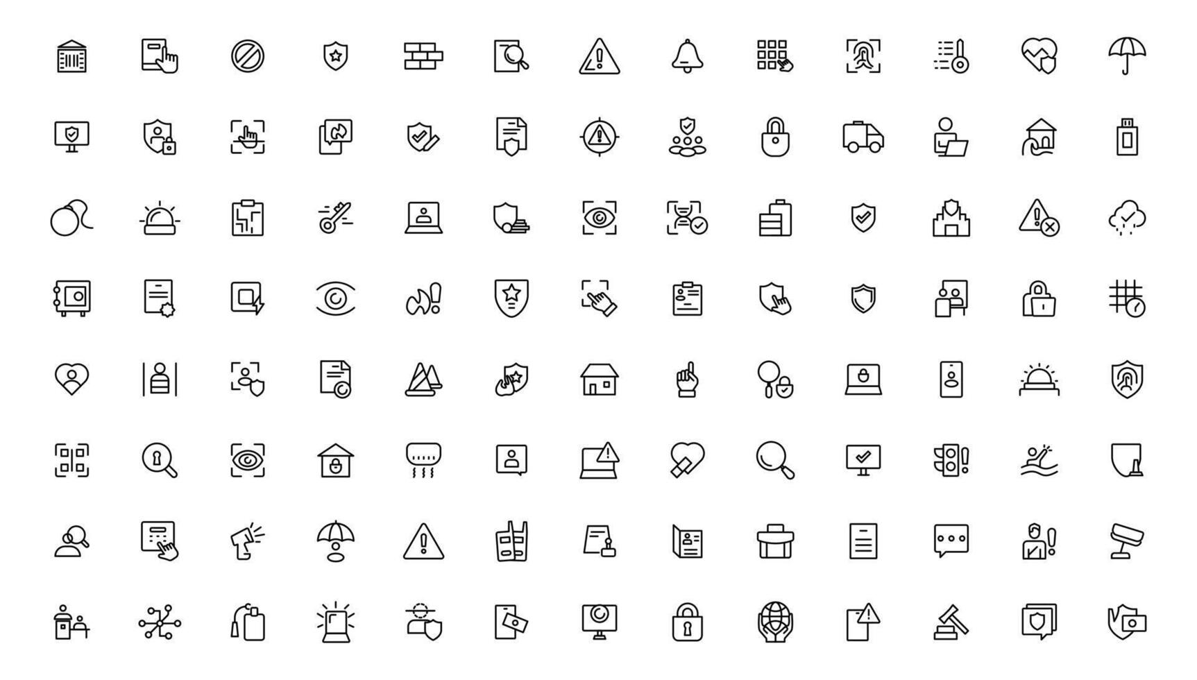 Security line icons set. Cyber lock, unlock, password. Guard, shield, home security system icons. Eye access, electronic check, firewall. Internet protection, laptop password.Outline icon. vector