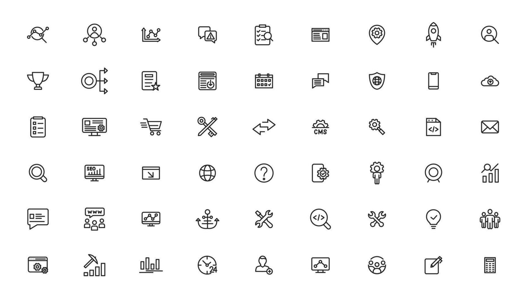 Search Engine Optimization and web development. Thin line web icon collection vector