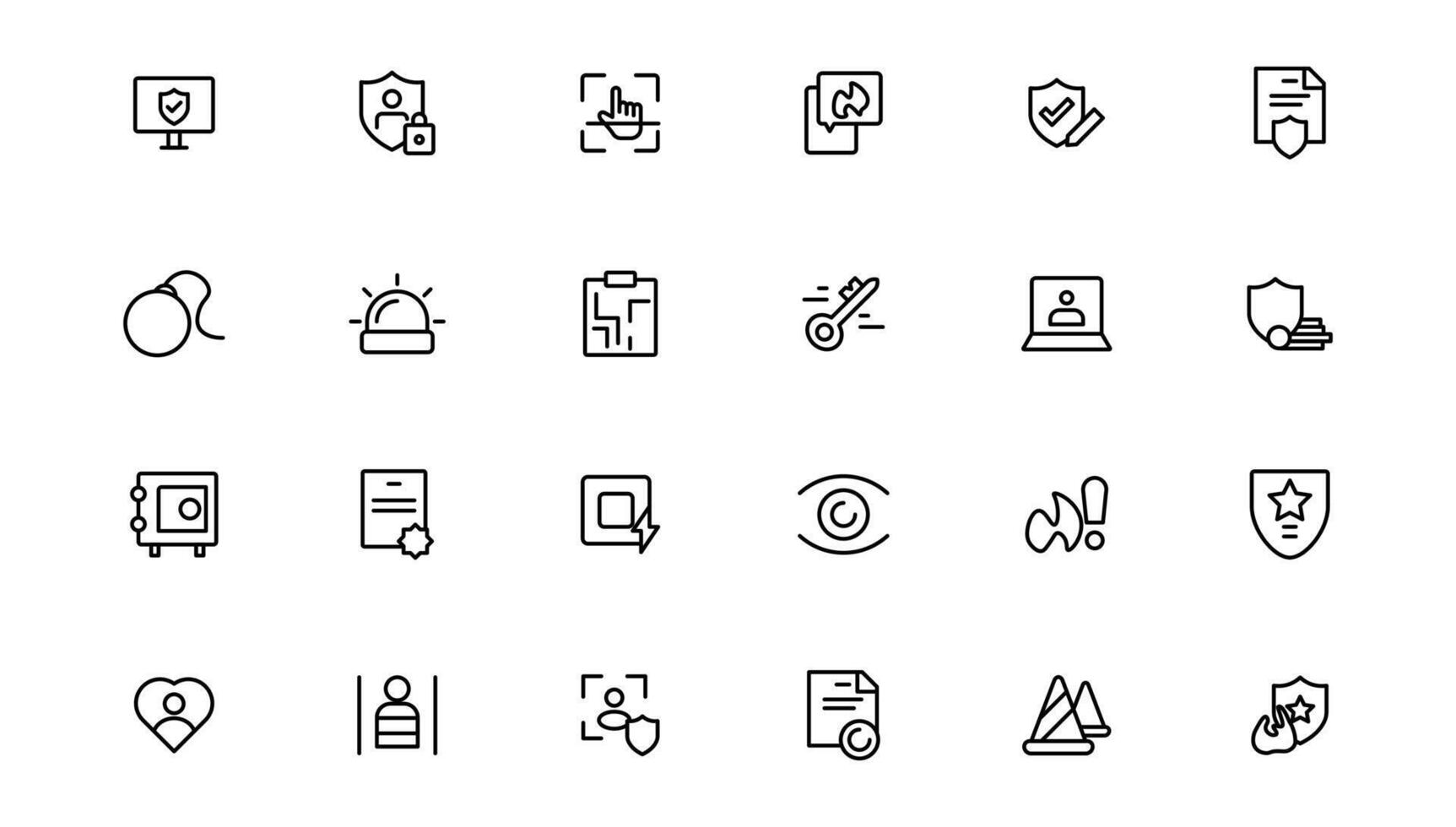 Security line icons set. Cyber lock, unlock, password. Guard, shield, home security system icons. Eye access, electronic check, firewall. Internet protection, laptop password.Outline icon. vector