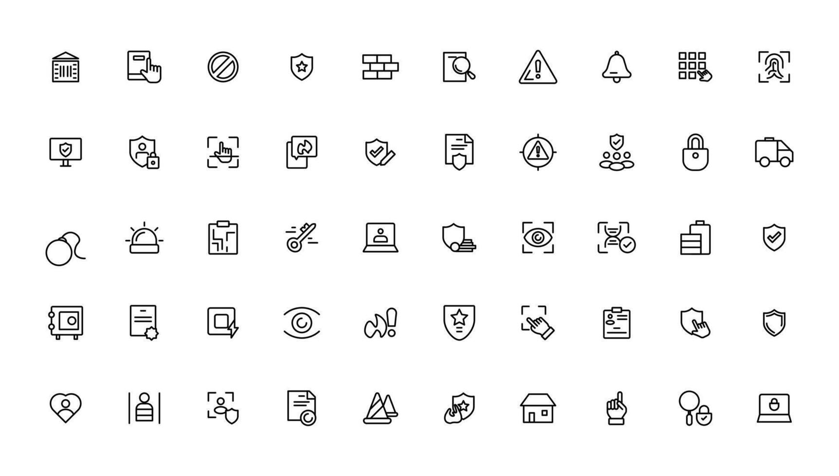 Security line icons set. Cyber lock, unlock, password. Guard, shield, home security system icons. Eye access, electronic check, firewall. Internet protection, laptop password.Outline icon. vector