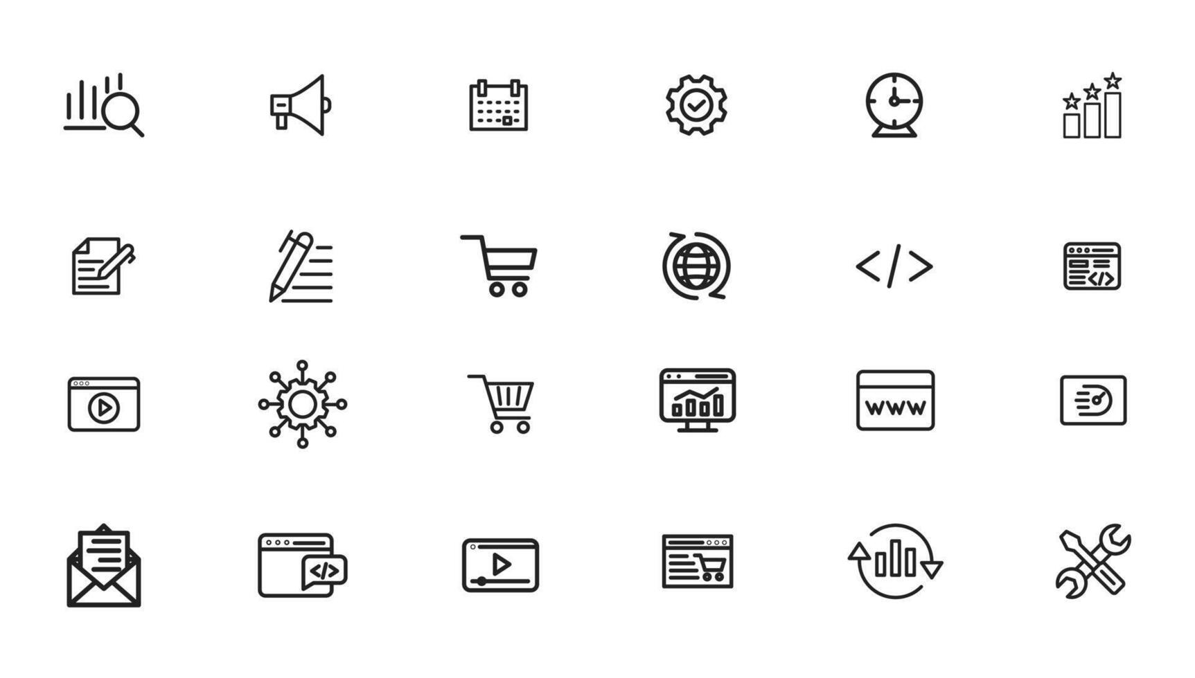 Search Engine Optimization and web development. Thin line web icon collection vector