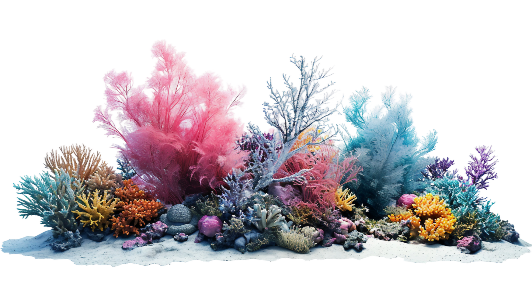 Coral Reef Serenity in Monochrome, on transparent background. Format png