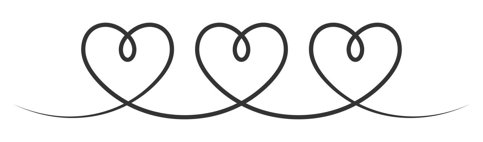 One line three heart icon. illustration. vector
