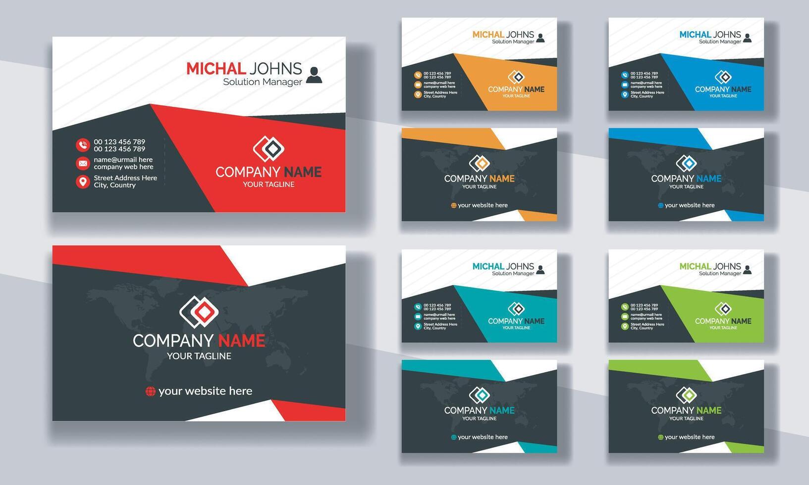 Creative modern clean corporate double-side business card template, personal visiting card, professional simple identity blue, red, white and black elegant visiting card. vector