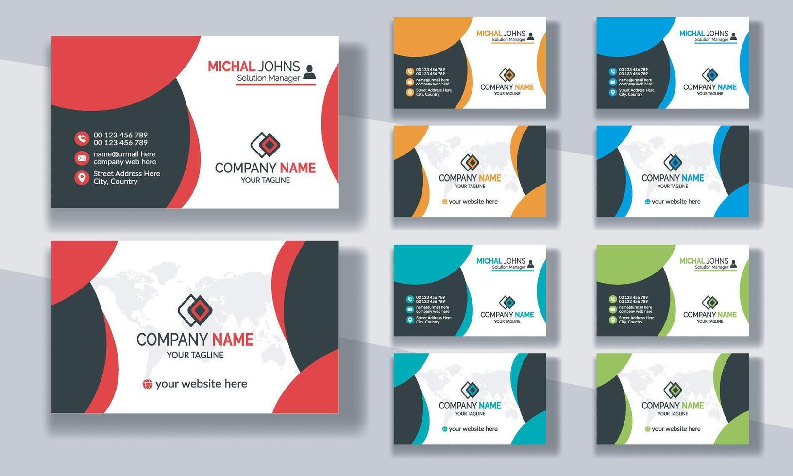 Creative modern clean corporate double-side business card template, personal visiting card, professional simple identity blue, red, white and black elegant visiting card. vector