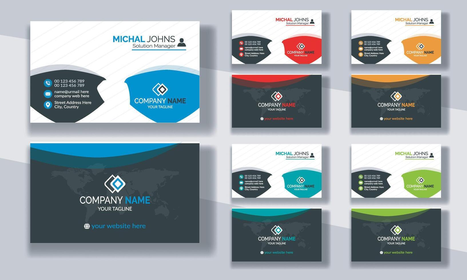 Creative modern clean corporate double-side business card template, personal visiting card, professional simple identity blue, red, white and black elegant visiting card. vector